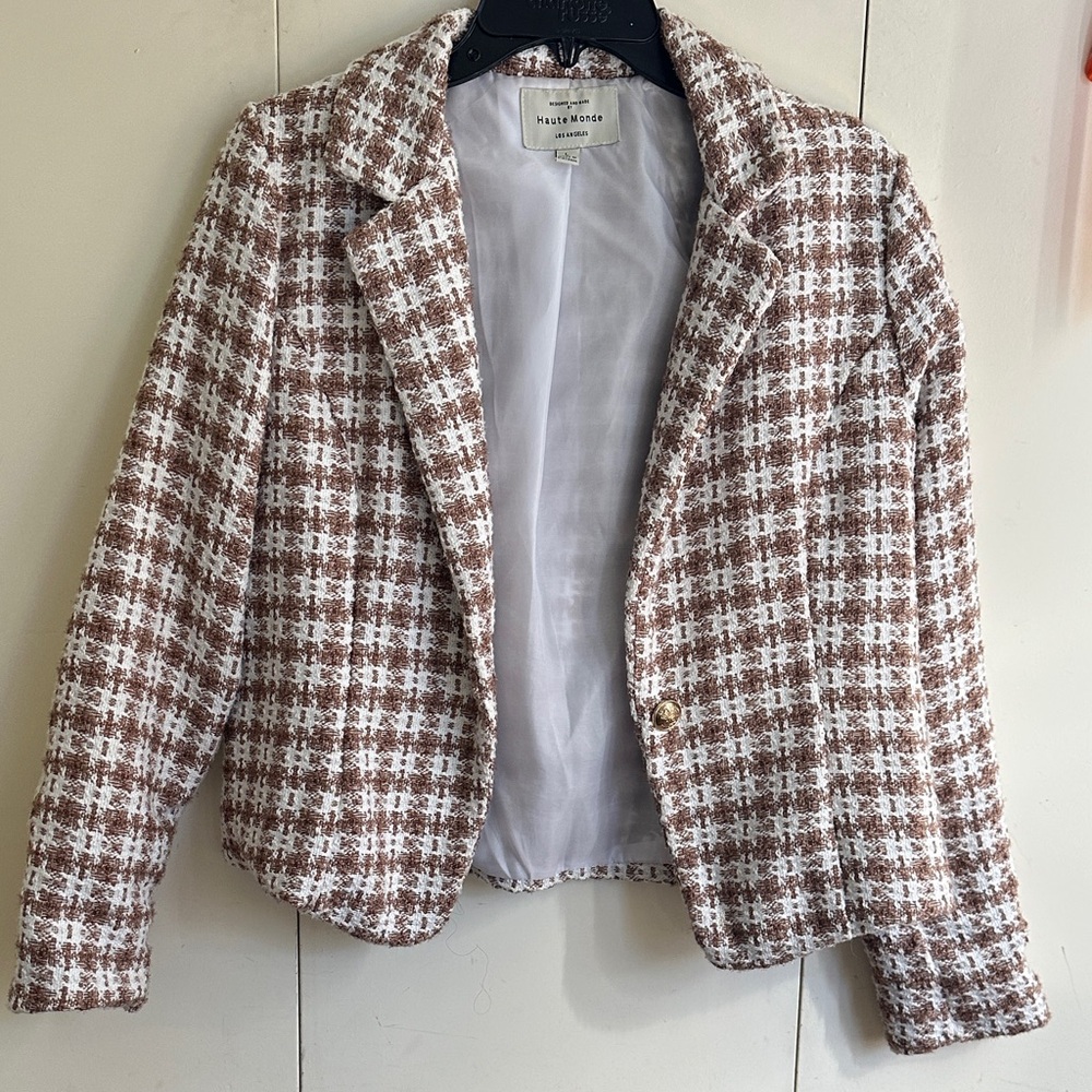 Haute Monde Brown and White Tweed Blazer